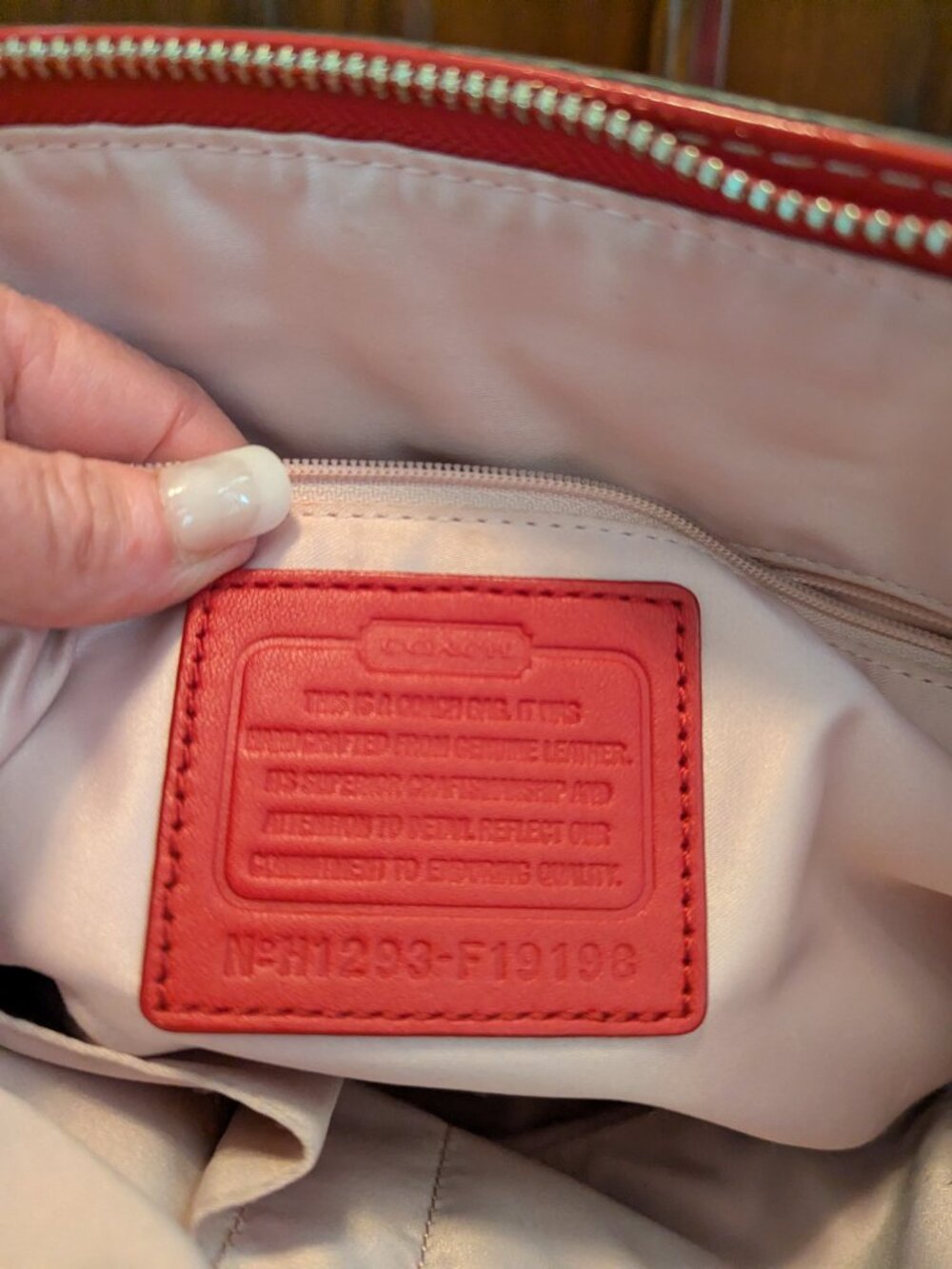 Coach Signature Striped Stitch Red Patent Leather Tote F19198 - Picture 10 of 12